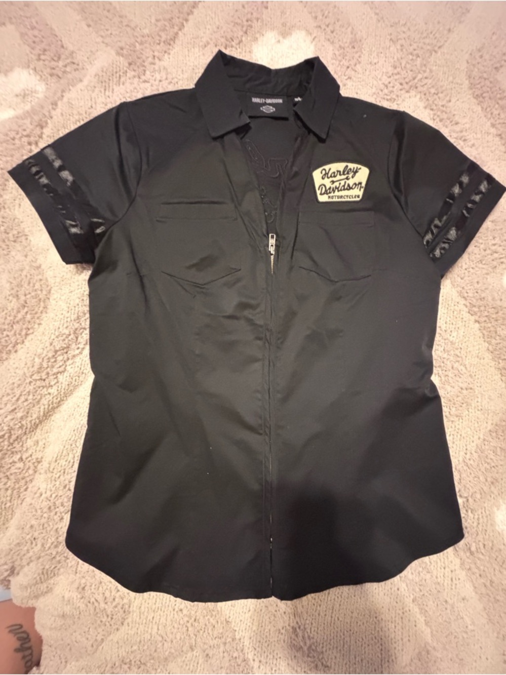 Harley-Davidson Black Short Sleeve Zip Front Button-Style Shirt